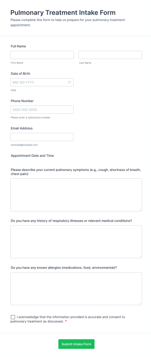 Pulmonary Treatment Intake Form Template