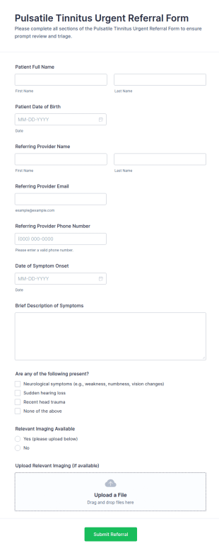 Pulsatile Tinnitus Urgent Referral Form Template