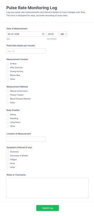 Pulse Rate Monitoring Log Form Template