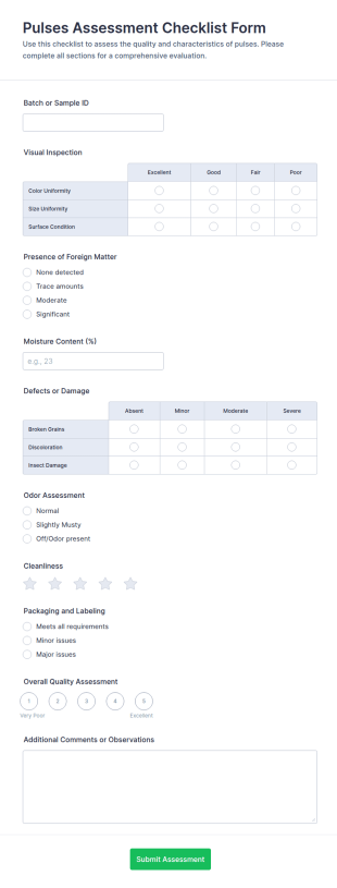 Pulses Assessment Checklist Form Template