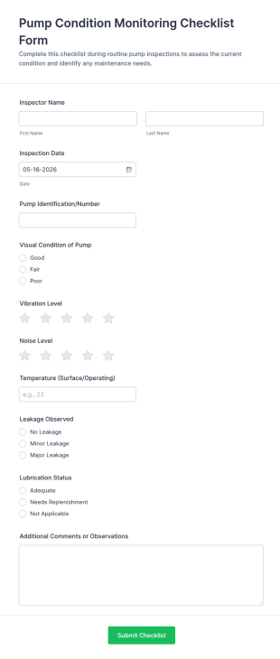 Pump Condition Monitoring Checklist Form Template