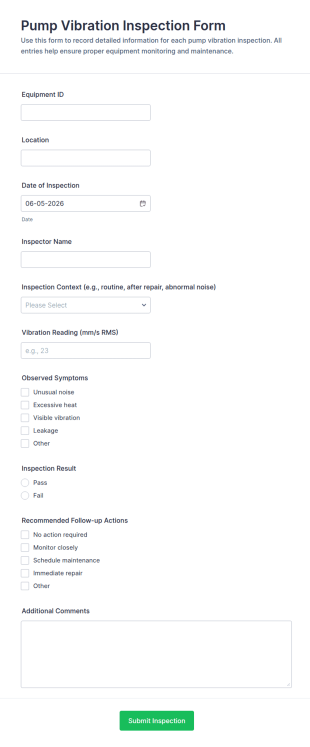 Pump Vibration Inspection Form Template