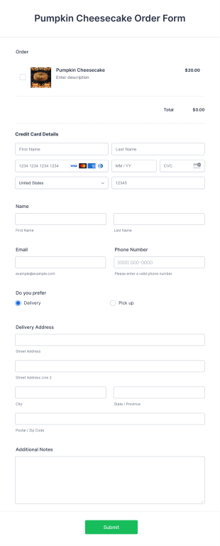 Pumpkin Cheesecake Order Form Template