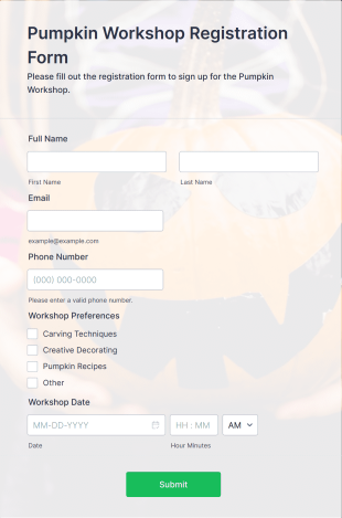 Pumpkin Workshop Registration Form Template