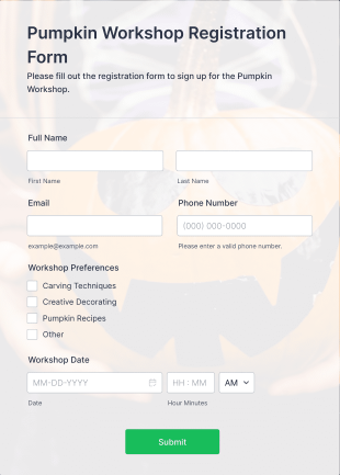 Pumpkin Workshop Registration Form Template
