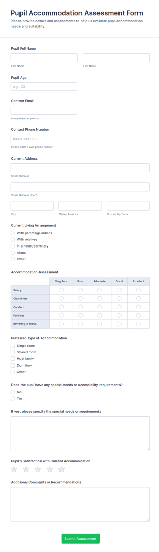 Pupil Accommodation Assessment Form Template