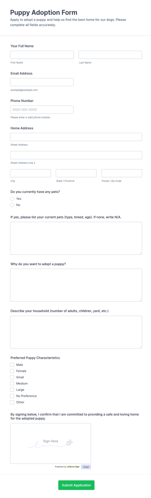 Puppy Adoption Contract Form Template