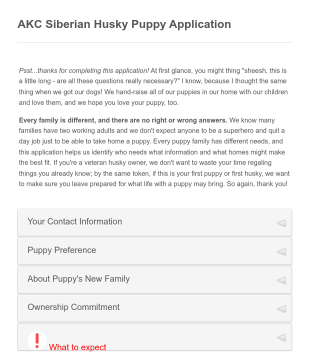Siberian Husky Puppy Application Form Template
