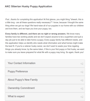 Siberian Husky Puppy Application Form Template