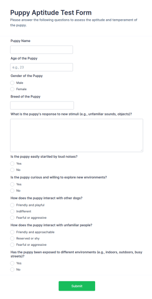 Puppy Aptitude Test Form Template