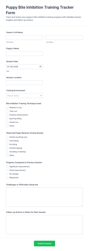 Puppy Bite Inhibition Training Tracker Form Template