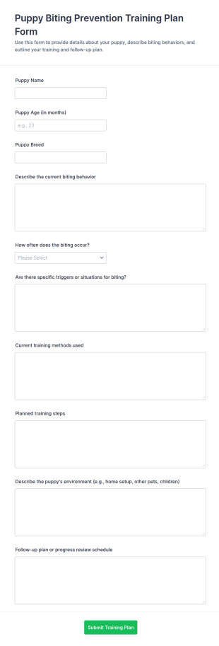 Puppy Biting Prevention Training Plan Form Template