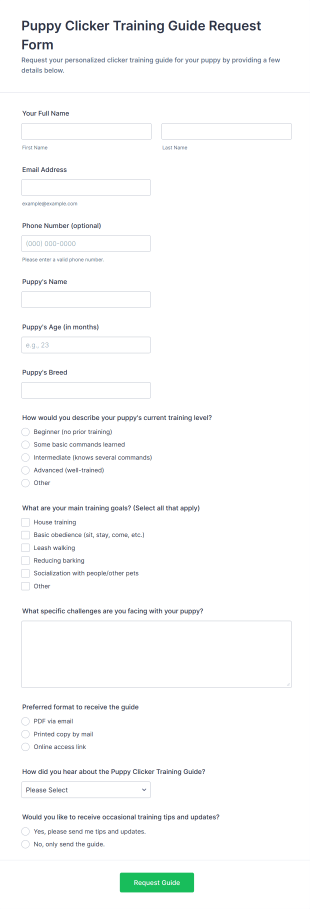 Puppy Clicker Training Guide Request Form Template