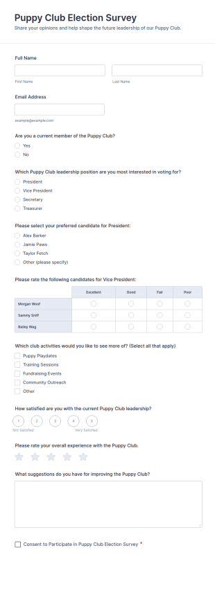 Puppy Club Election Survey Form Template