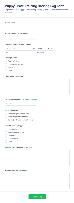 Puppy Crate Training Barking Log Form Template