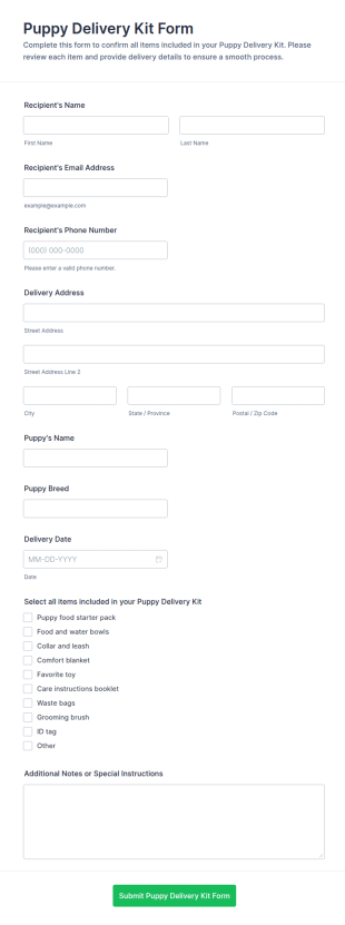 Puppy Delivery Kit Checklist Form Template