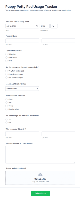 Puppy Potty Pad Usage Tracker Form Template