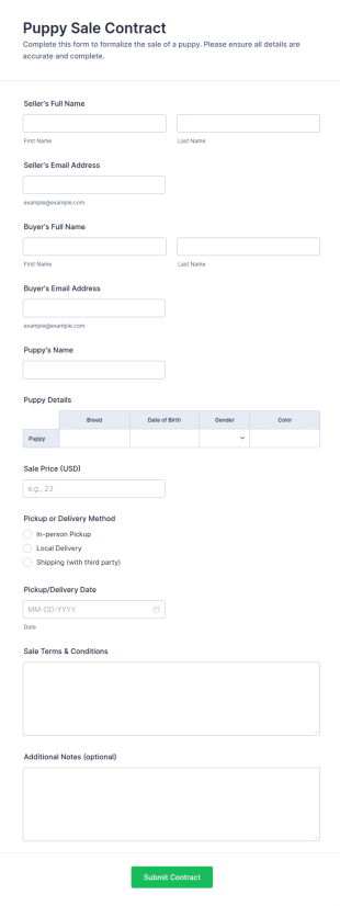 Puppy Sale Contract Form Template