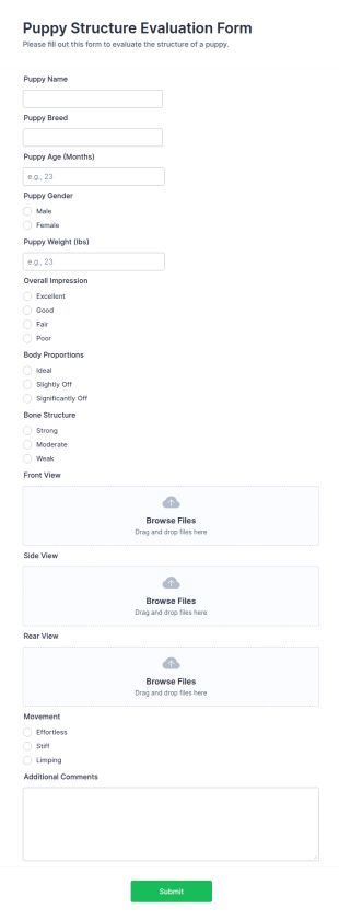 Puppy Structure Evaluation Form Template