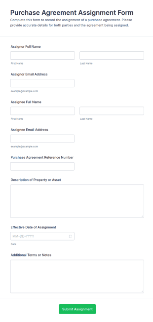 Purchase Agreement Assignment Form Template