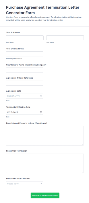 Purchase Agreement Termination Letter Generator Form Template