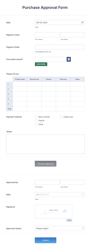 Purchase Approval Form Template