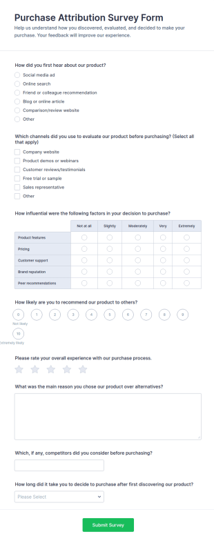 Purchase Attribution Survey Form Template