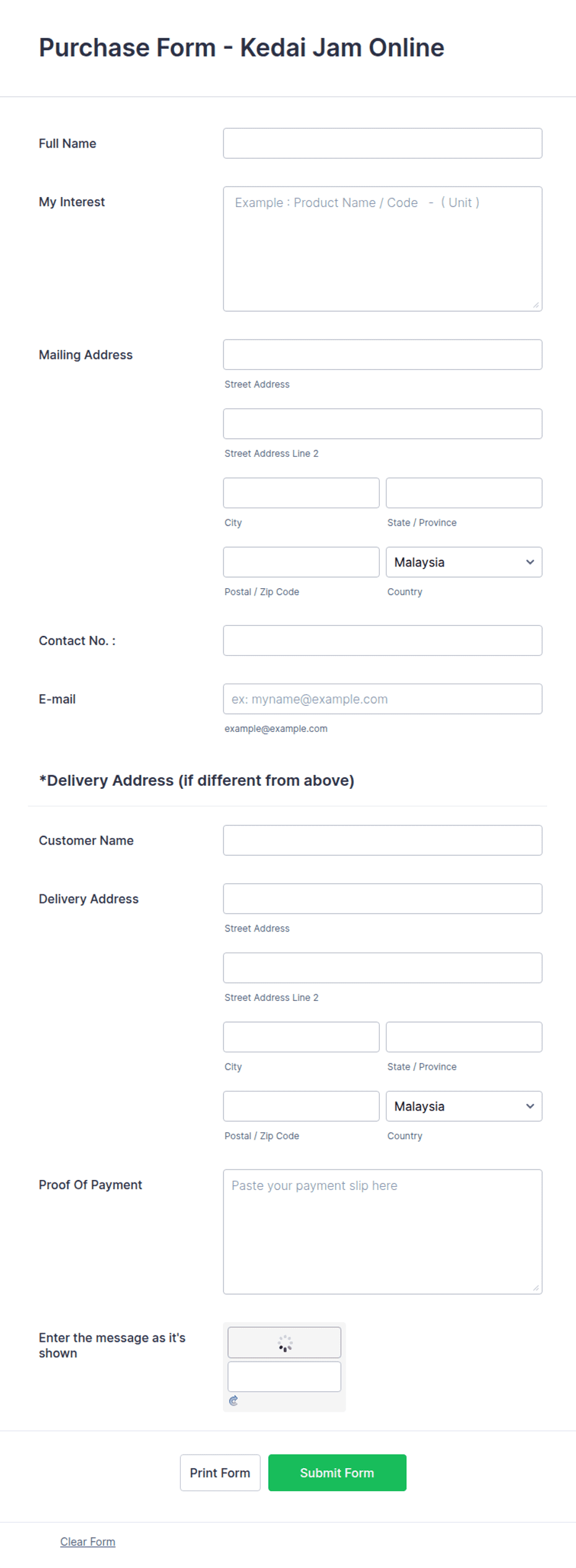 Direct Purchase Program Form Online product purchase Form Template | Jotform