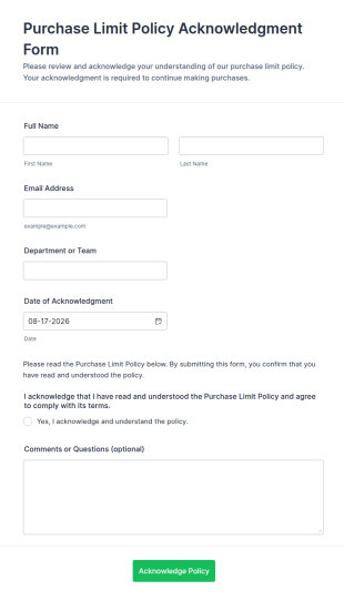 Purchase Limit Policy Acknowledgment Form Template