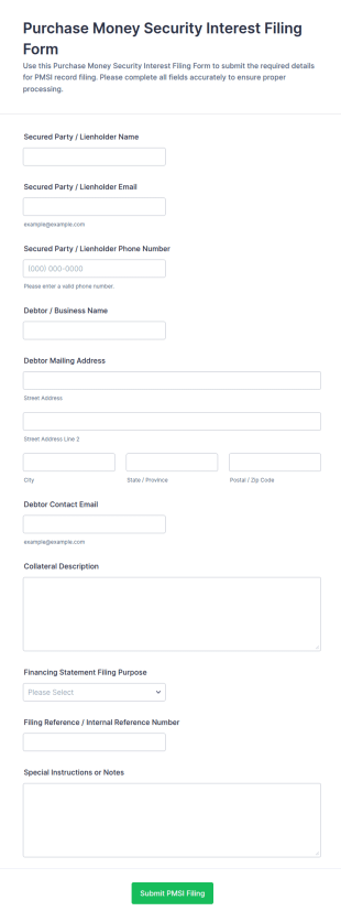 Purchase Money Security Interest Filing Form Template
