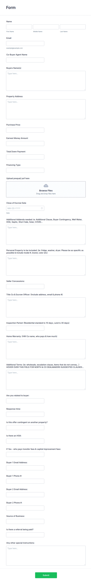 Purchase Offer Form Template