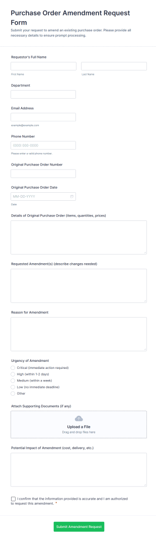 Purchase Order Amendment Request Form Template