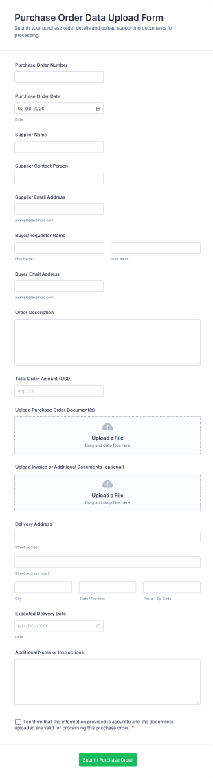 Purchase Order Data Upload Form Template