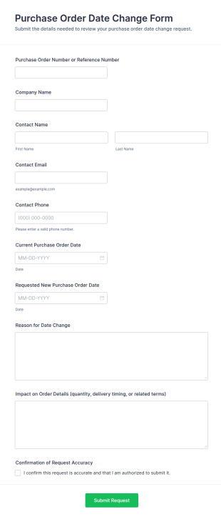 Purchase Order Date Change Form Template
