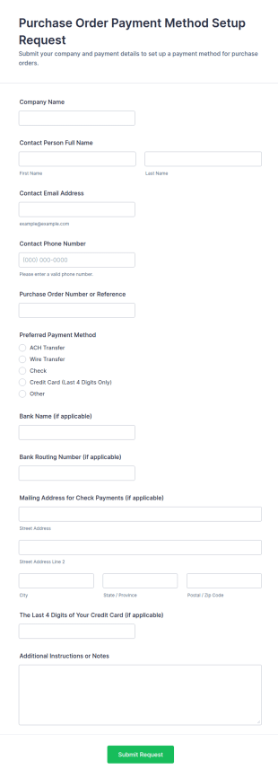 Purchase Order Payment Method Setup Request Form Template
