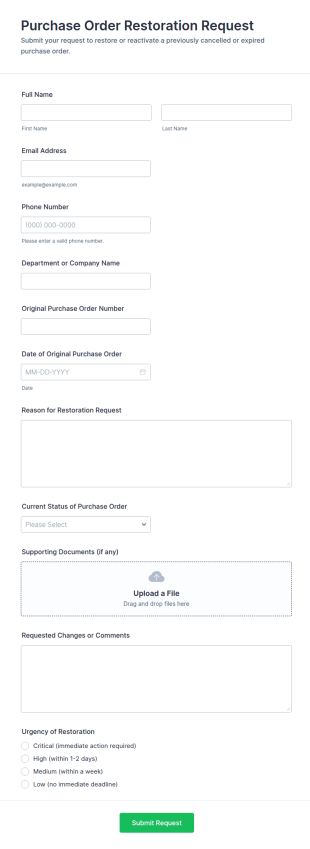 Purchase Order Restoration Request Form Template