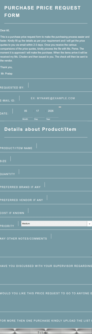 Purchase Price Request Form Template