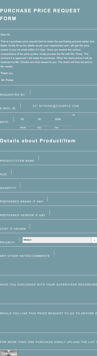 Purchase Price Request Form Template