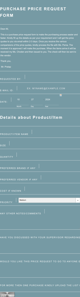 Purchase Price Request Form Template