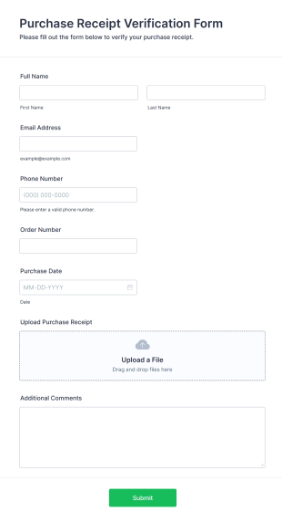 Purchase Receipt Verification Form Template