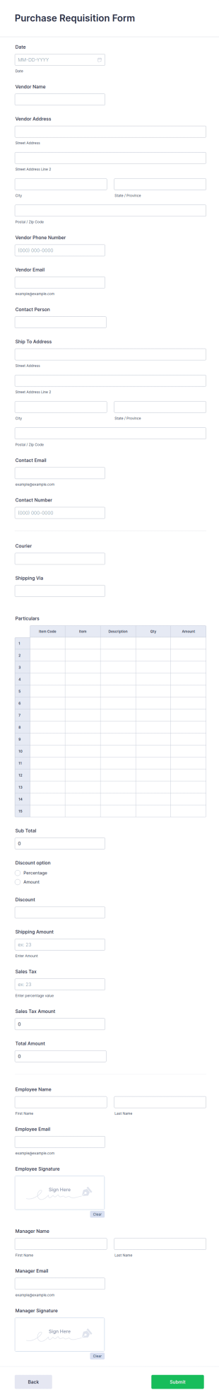 Purchase Requisition Form Template