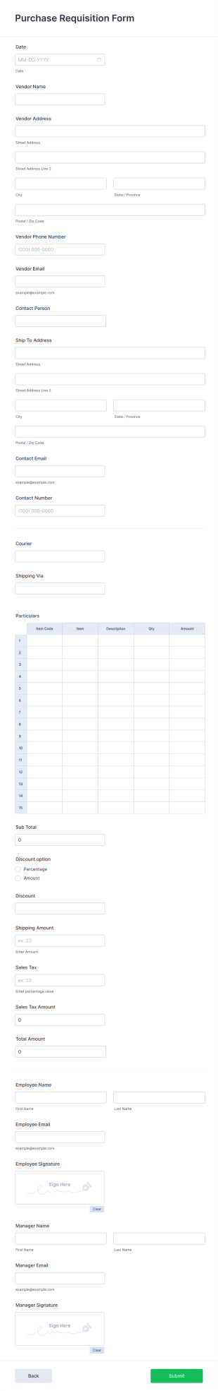 Purchase Requisition Form Form Template