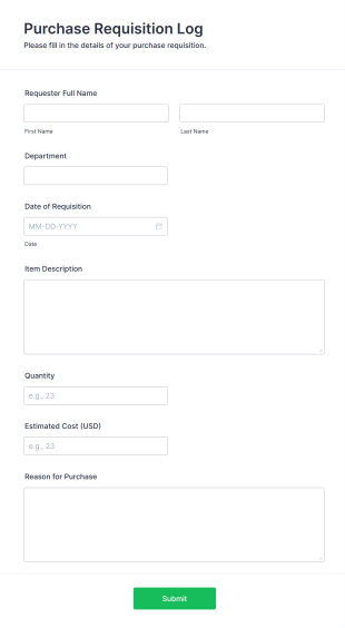 Purchase Requisition Log Form Template