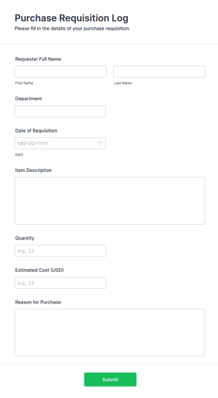 Purchase Requisition Log Form Template