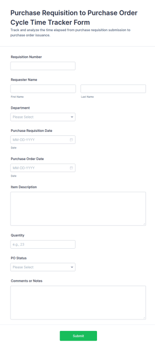 Purchase Requisition To Purchase Order Cycle Time Tracker Form Template