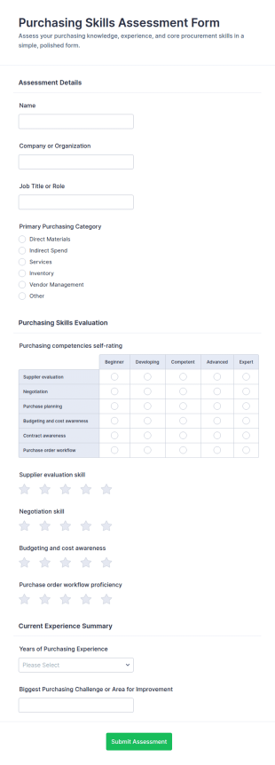 Purchasing Skills Assessment Form Template