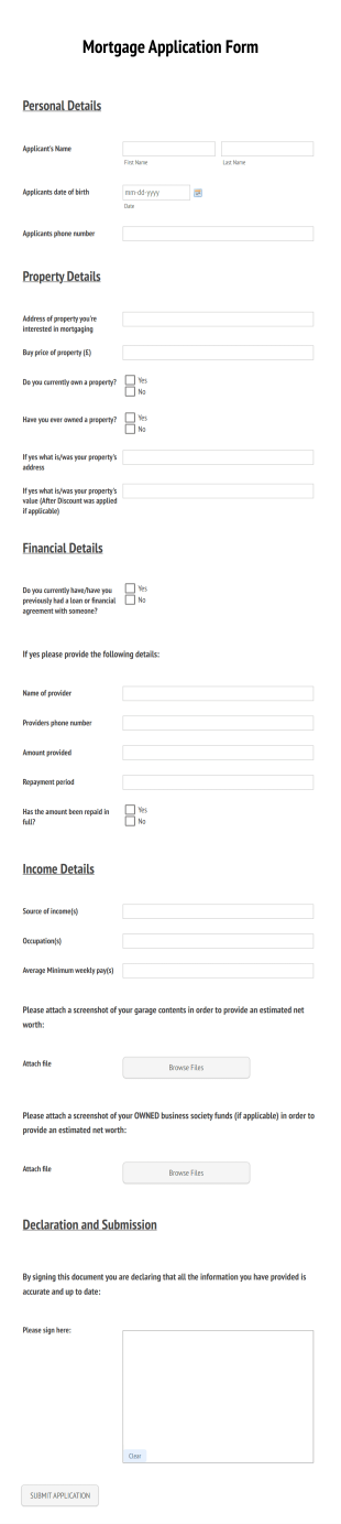 Purple Brick Real Estate Mortgage Application  Form Template