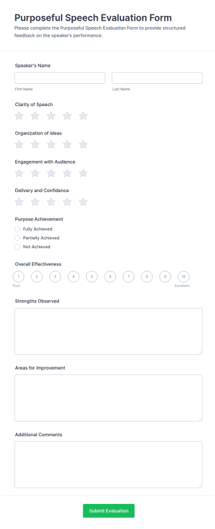 Purposeful Speech Evaluation Form Template
