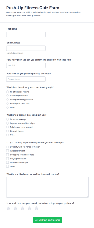 Push Up Fitness Quiz Form Template
