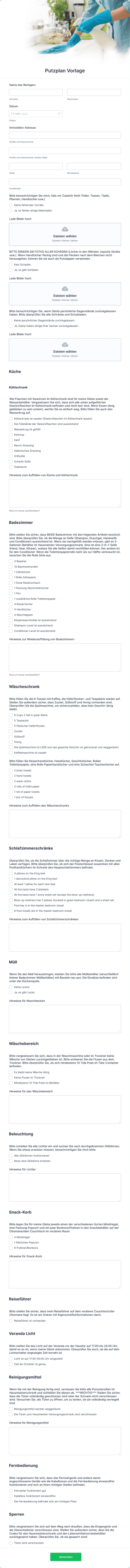 Putzplan Vorlage Form Template